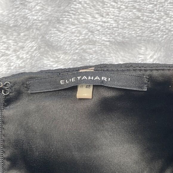 Elie Tahari Dress 12 Black Matelasse Cocktail Wool Textured Sweetheart Cocktail - Picture 10 of 14